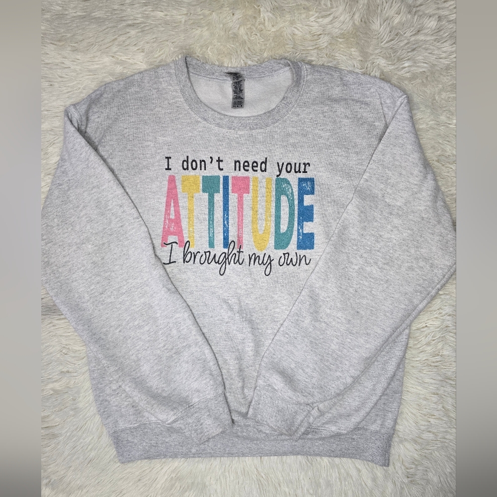 Gray Graphic Sweatshirt with Colorful Text